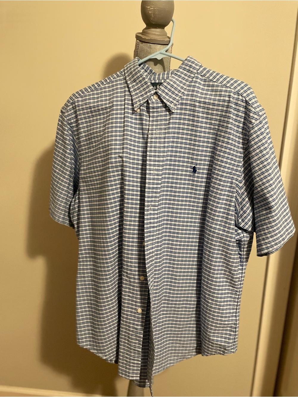Men’s Ralph Lauren Blue & White Checked Short-Sleeve Button-Down Shirt